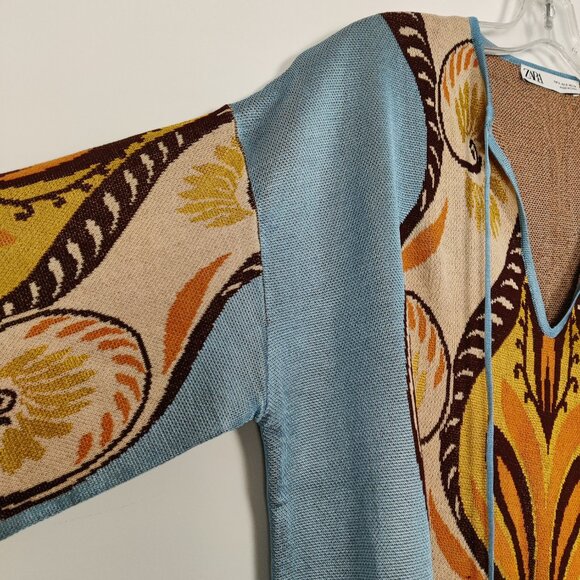 Zara Women's Mini Knit Dress Size Small Oversized Abstract Bohemian Art-to-Wear - Picture 3 of 8